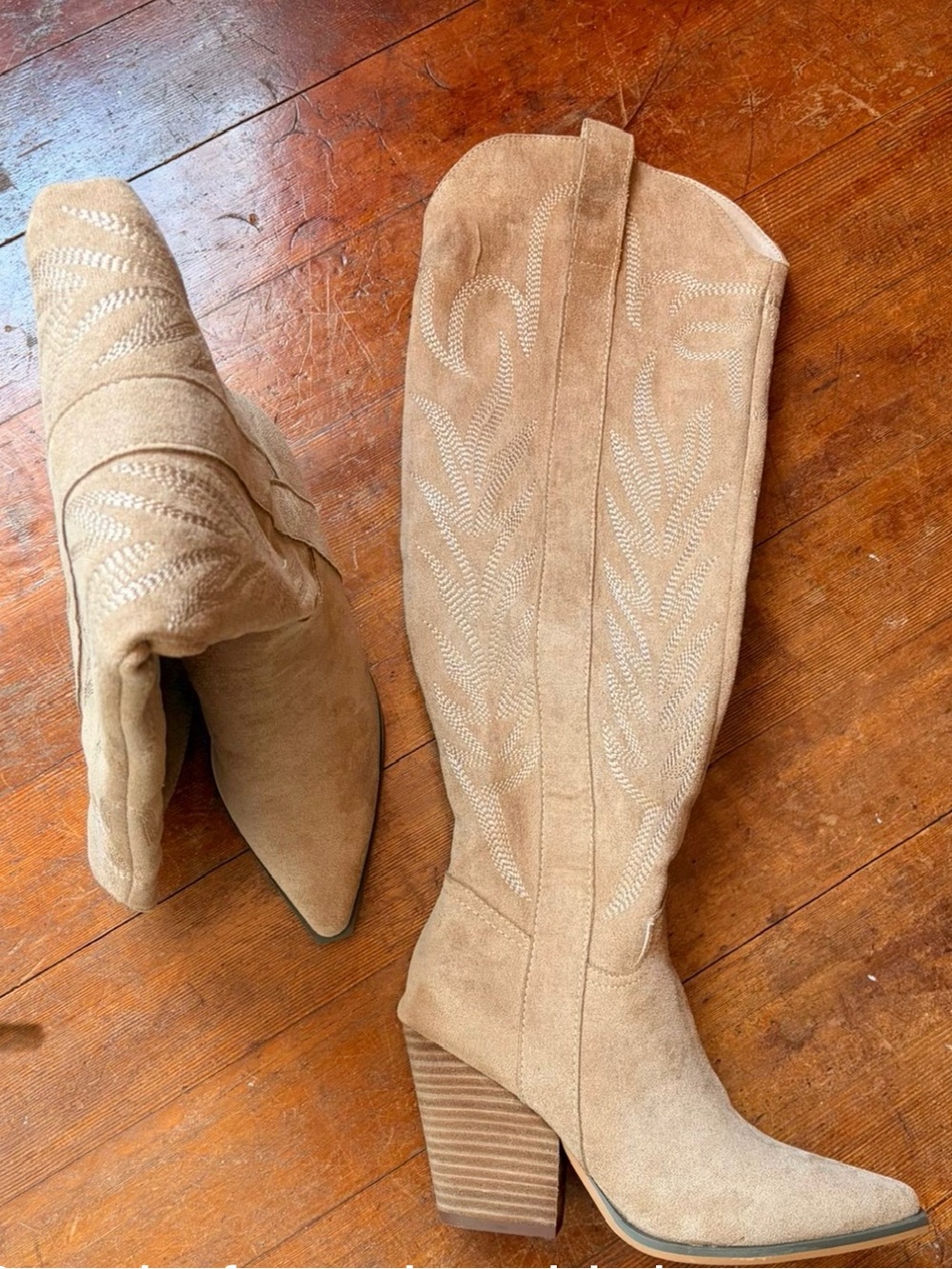 Suede Western Knee-High Boots from ThreeBirdsNest boutique  - Tan